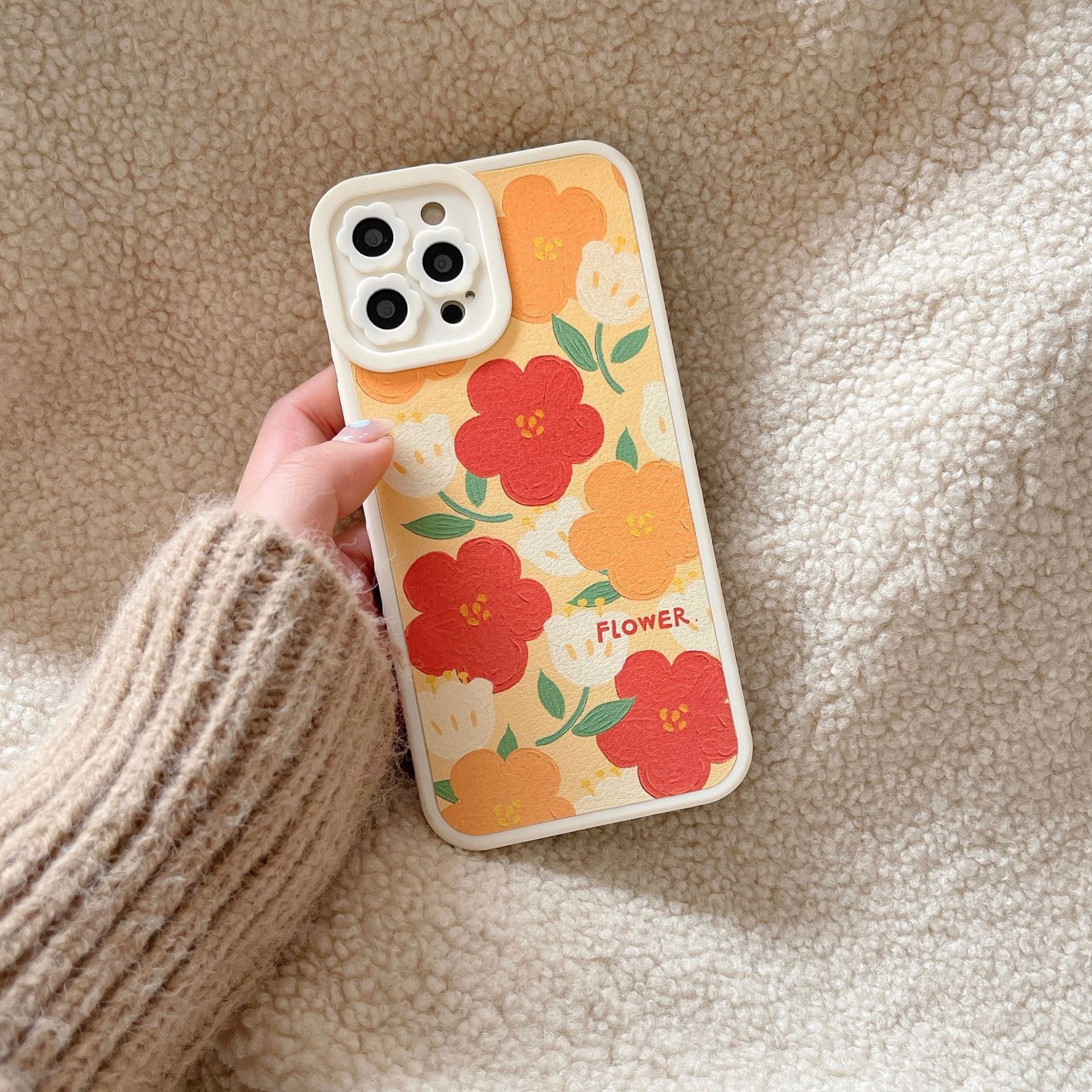 Ladies Fashion Applique Flower Lens Phone Case