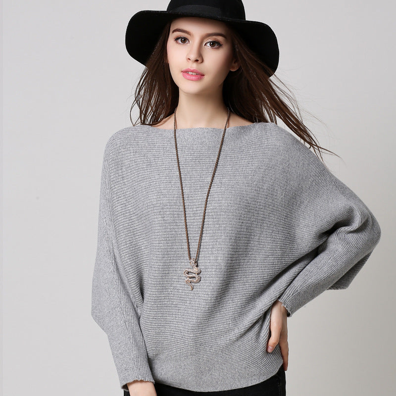 Women Solid Color Loose Long Sleeved Sweater