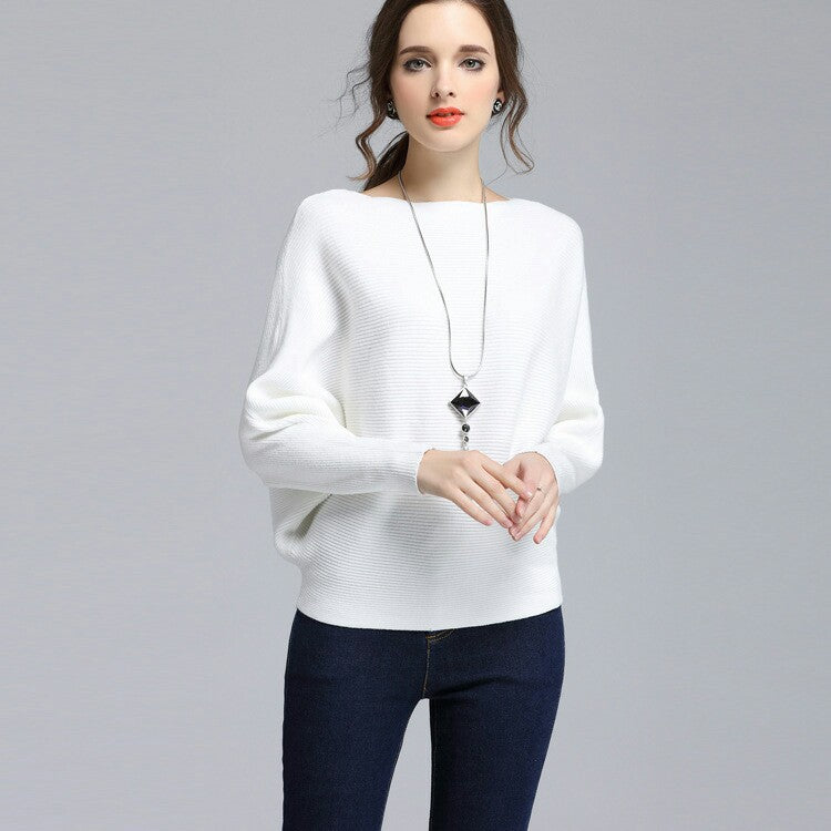 Women Solid Color Loose Long Sleeved Sweater