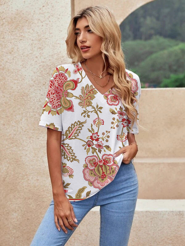 Printed Short Sleeve Urban Loose Casual Women&