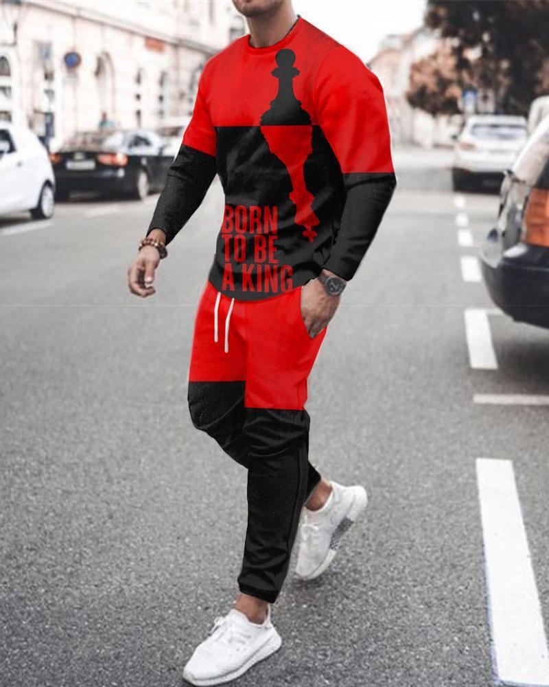 Long Sleeve Sports Two Piece Round Neck Casual Print Men&