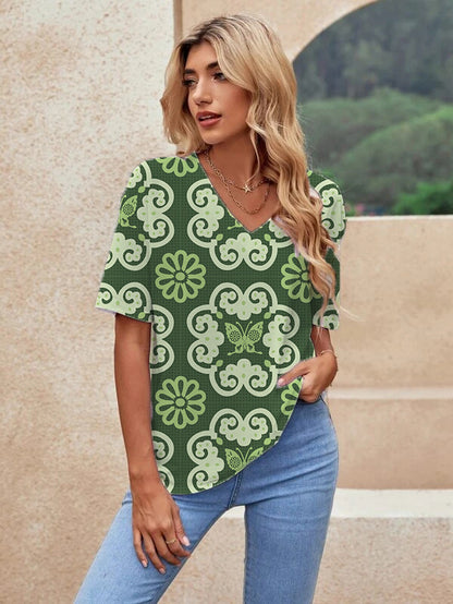 Printed Short Sleeve Urban Loose Casual Women&