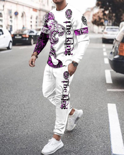 Long Sleeve Sports Two Piece Round Neck Casual Print Men&