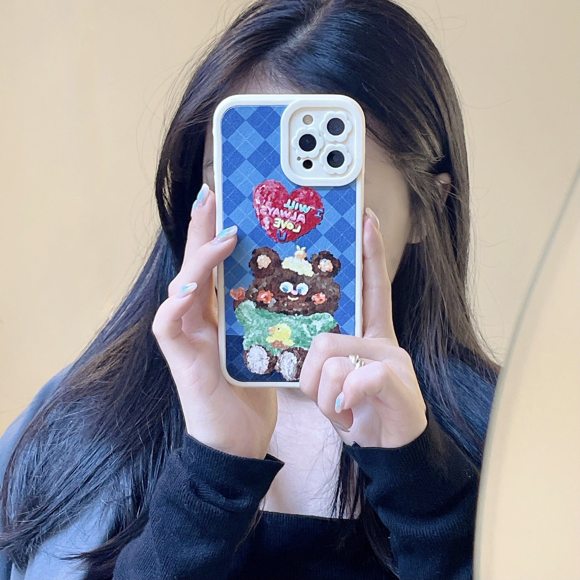 Ladies Fashion Applique Flower Lens Phone Case
