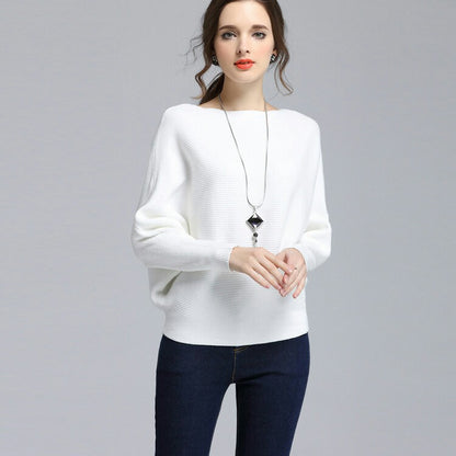 Women Solid Color Loose Long Sleeved Sweater