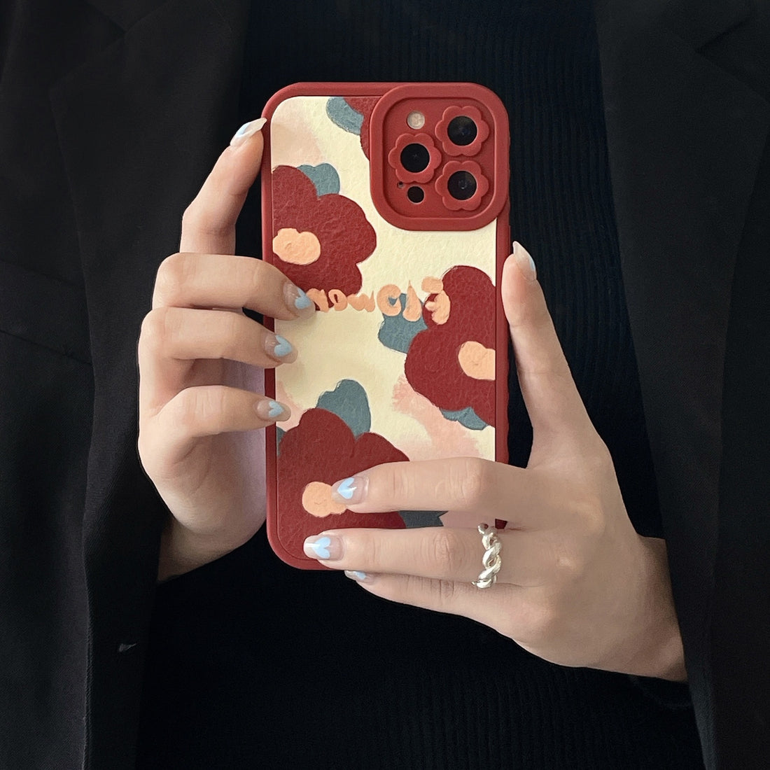 Ladies Fashion Applique Flower Lens Phone Case