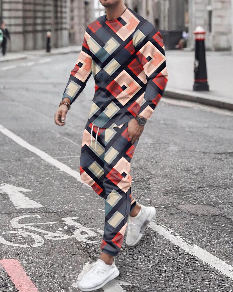 Long Sleeve Sports Two Piece Round Neck Casual Print Men&