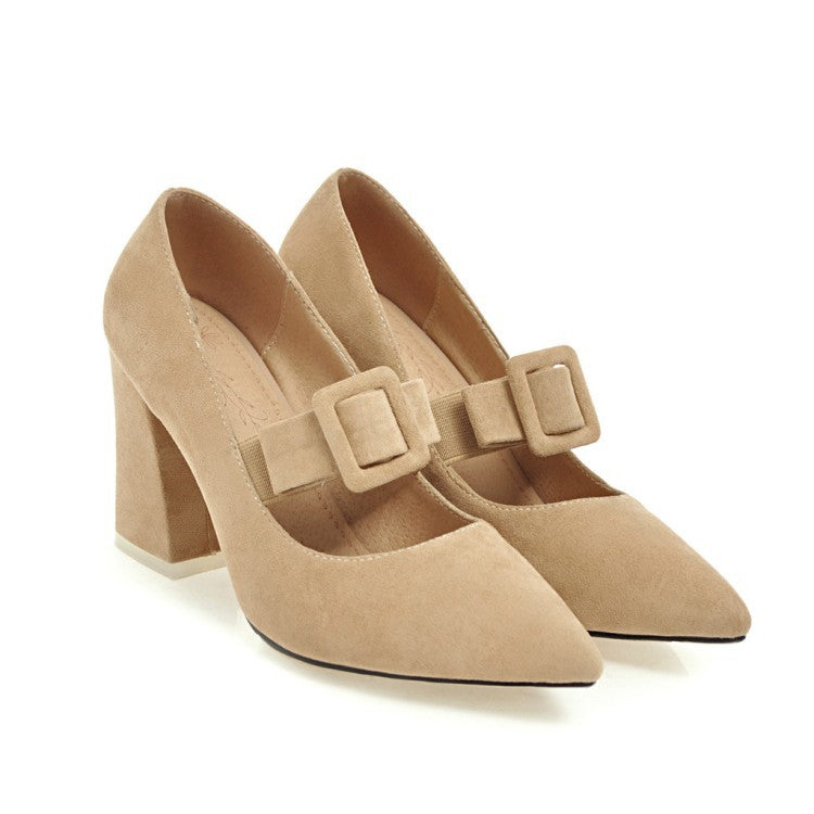 Chunky High Heel Pointed Toe  Size Shoes