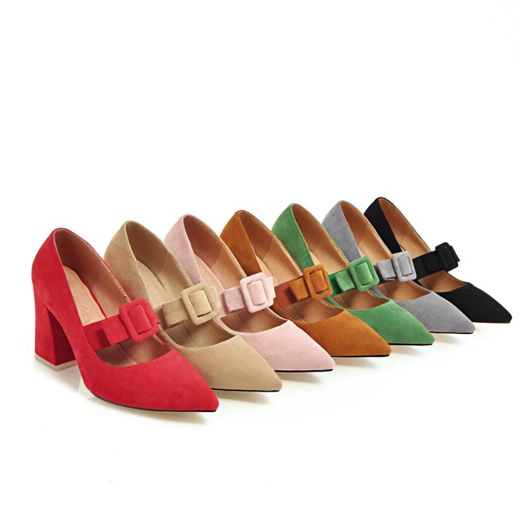 Chunky High Heel Pointed Toe  Size Shoes