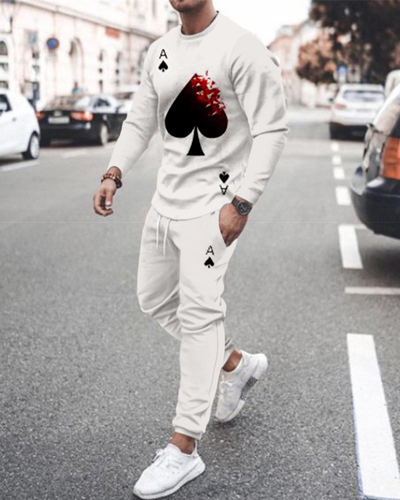Long Sleeve Sports Two Piece Round Neck Casual Print Men&