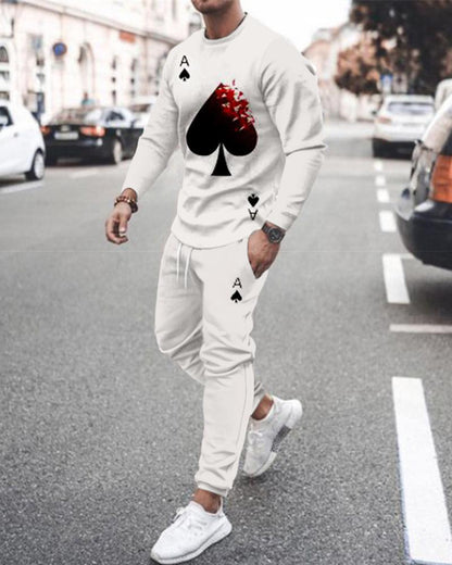 Long Sleeve Sports Two Piece Round Neck Casual Print Men&