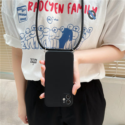 Solid Color Diagonal Lanyard Phone Case Silicone Couple Phone Case