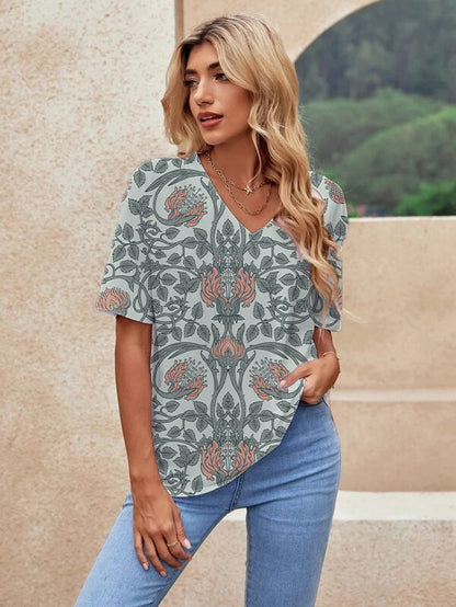 Printed Short Sleeve Urban Loose Casual Women&