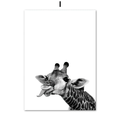 Giraffe Elephant Lion Pineapple Palm Tree Canvas Painting Wall