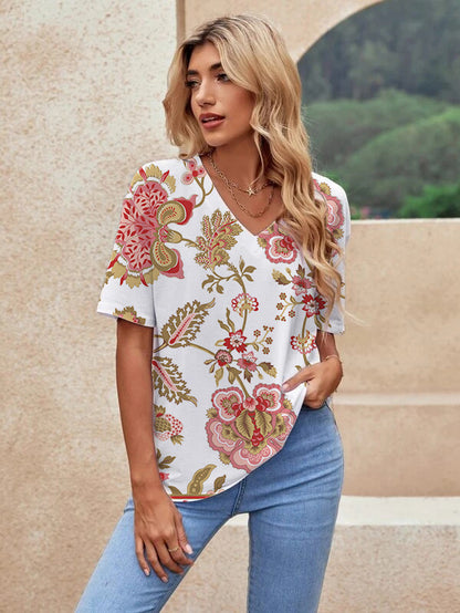 Printed Short Sleeve Urban Loose Casual Women&