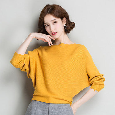 Women Solid Color Loose Long Sleeved Sweater