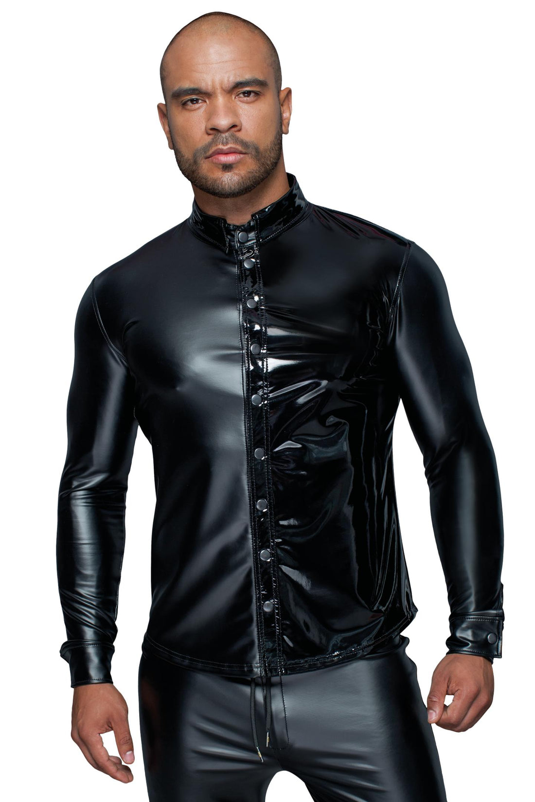Long-sleeved Powerwetlook &amp; PVC shirt H064- 2XL