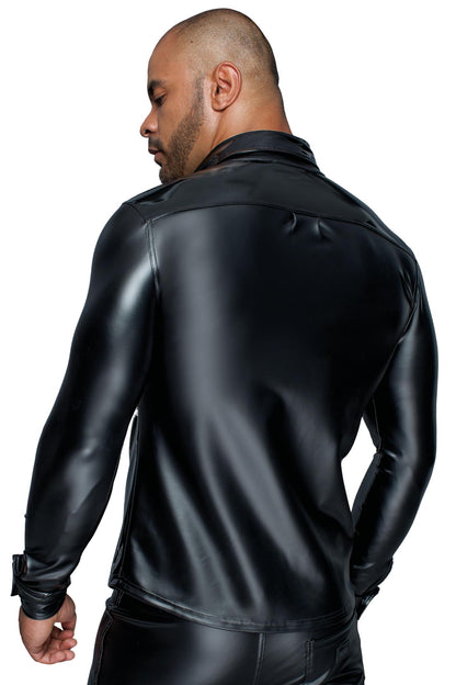 Long-sleeved Powerwetlook &amp; PVC shirt H064- 2XL