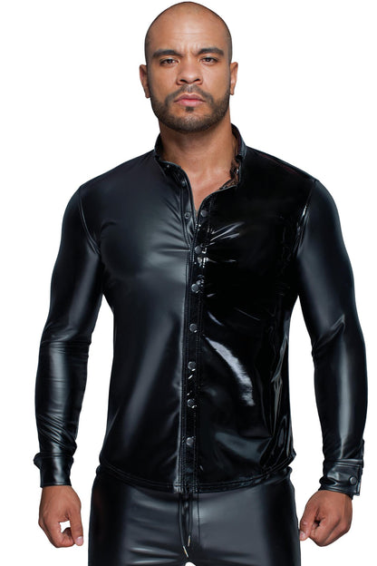 Long-sleeved Powerwetlook &amp; PVC shirt H064- 2XL