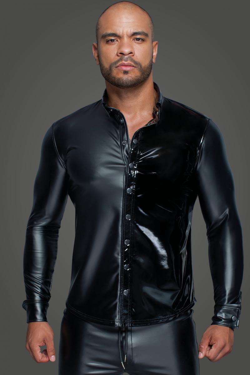 Long-sleeved Powerwetlook &amp; PVC shirt H064- 2XL