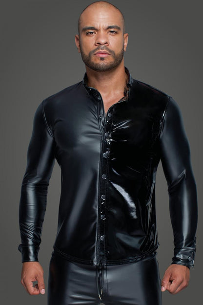 Long-sleeved Powerwetlook &amp; PVC shirt H064- 2XL