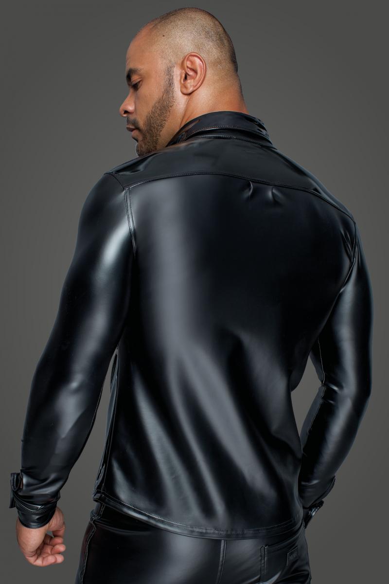 Long-sleeved Powerwetlook &amp; PVC shirt H064- 2XL
