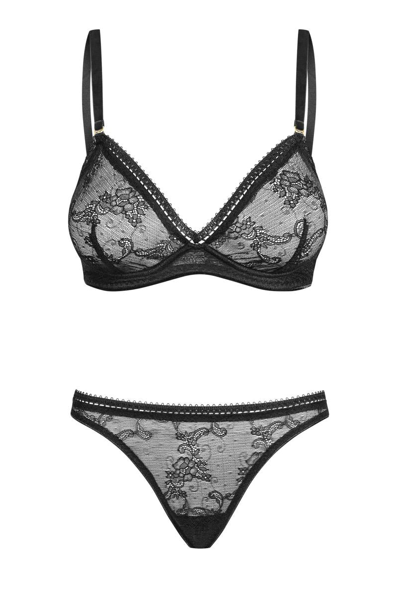 030418 Set out of plunge underwired bra and thong - XL (BH 75E/80D &amp; Panty 42)