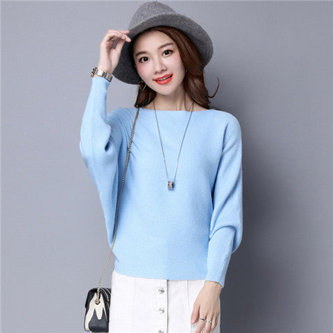 Women Solid Color Loose Long Sleeved Sweater