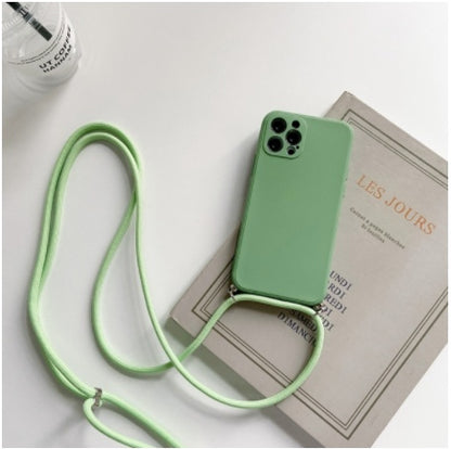 Solid Color Diagonal Lanyard Phone Case Silicone Couple Phone Case