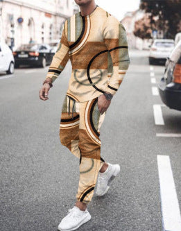 Long Sleeve Sports Two Piece Round Neck Casual Print Men&