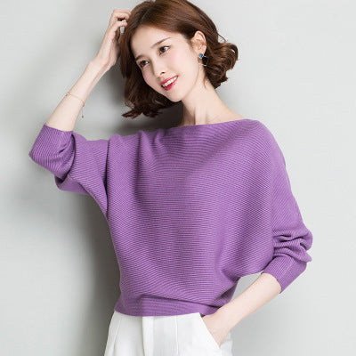 Women Solid Color Loose Long Sleeved Sweater