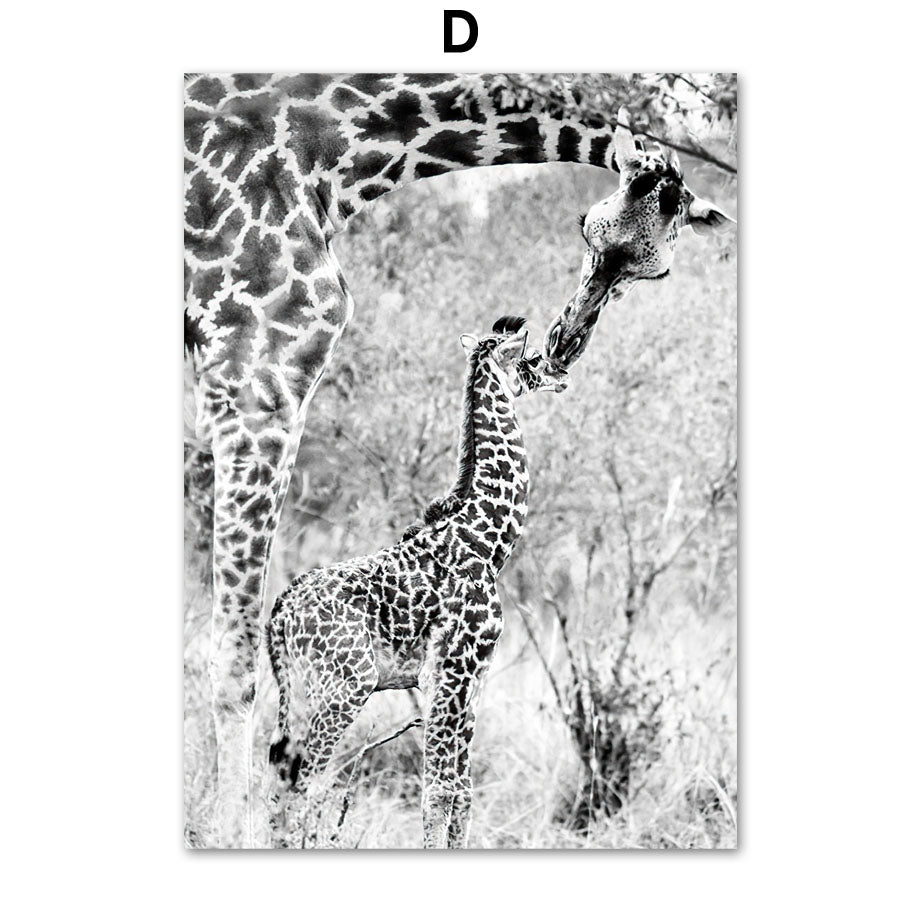 Giraffe Elephant Lion Pineapple Palm Tree Canvas Painting Wall