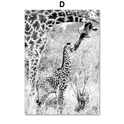 Giraffe Elephant Lion Pineapple Palm Tree Canvas Painting Wall