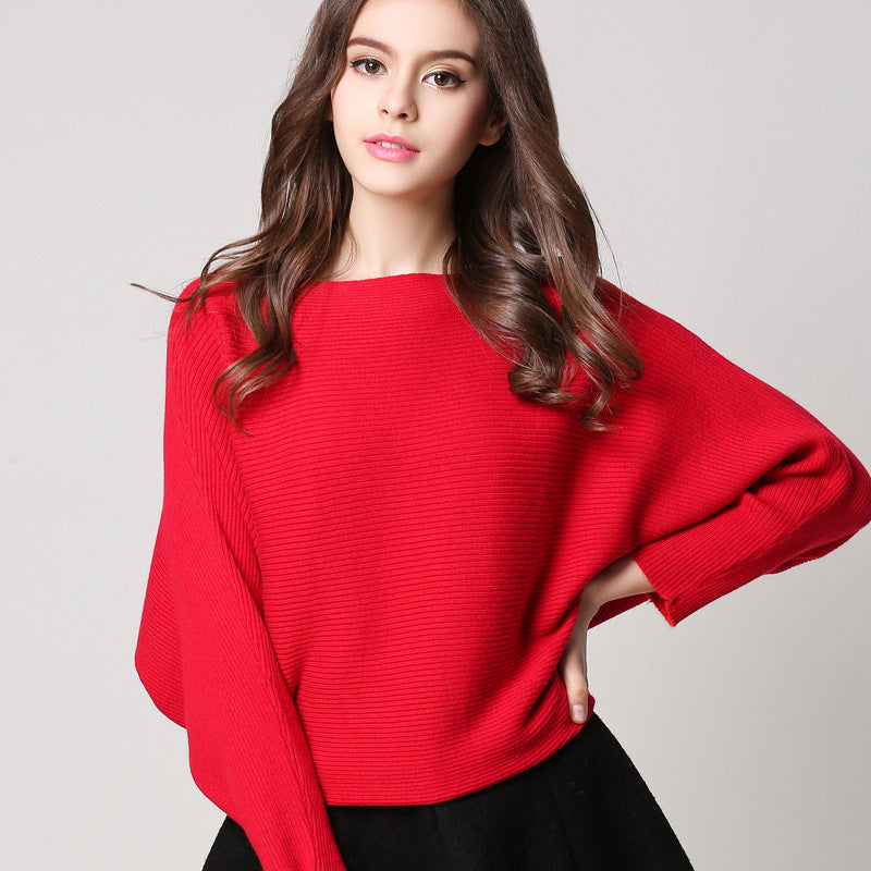 Women Solid Color Loose Long Sleeved Sweater