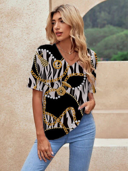 Printed Short Sleeve Urban Loose Casual Women&