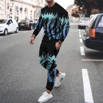 Long Sleeve Sports Two Piece Round Neck Casual Print Men&