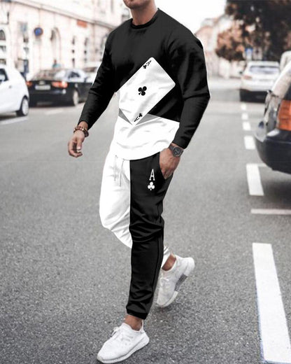 Long Sleeve Sports Two Piece Round Neck Casual Print Men&