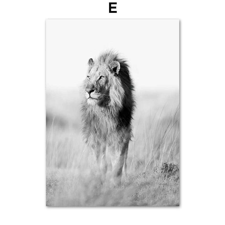 Giraffe Elephant Lion Pineapple Palm Tree Canvas Painting Wall