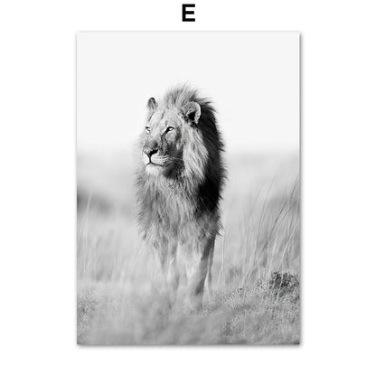 Giraffe Elephant Lion Pineapple Palm Tree Canvas Painting Wall